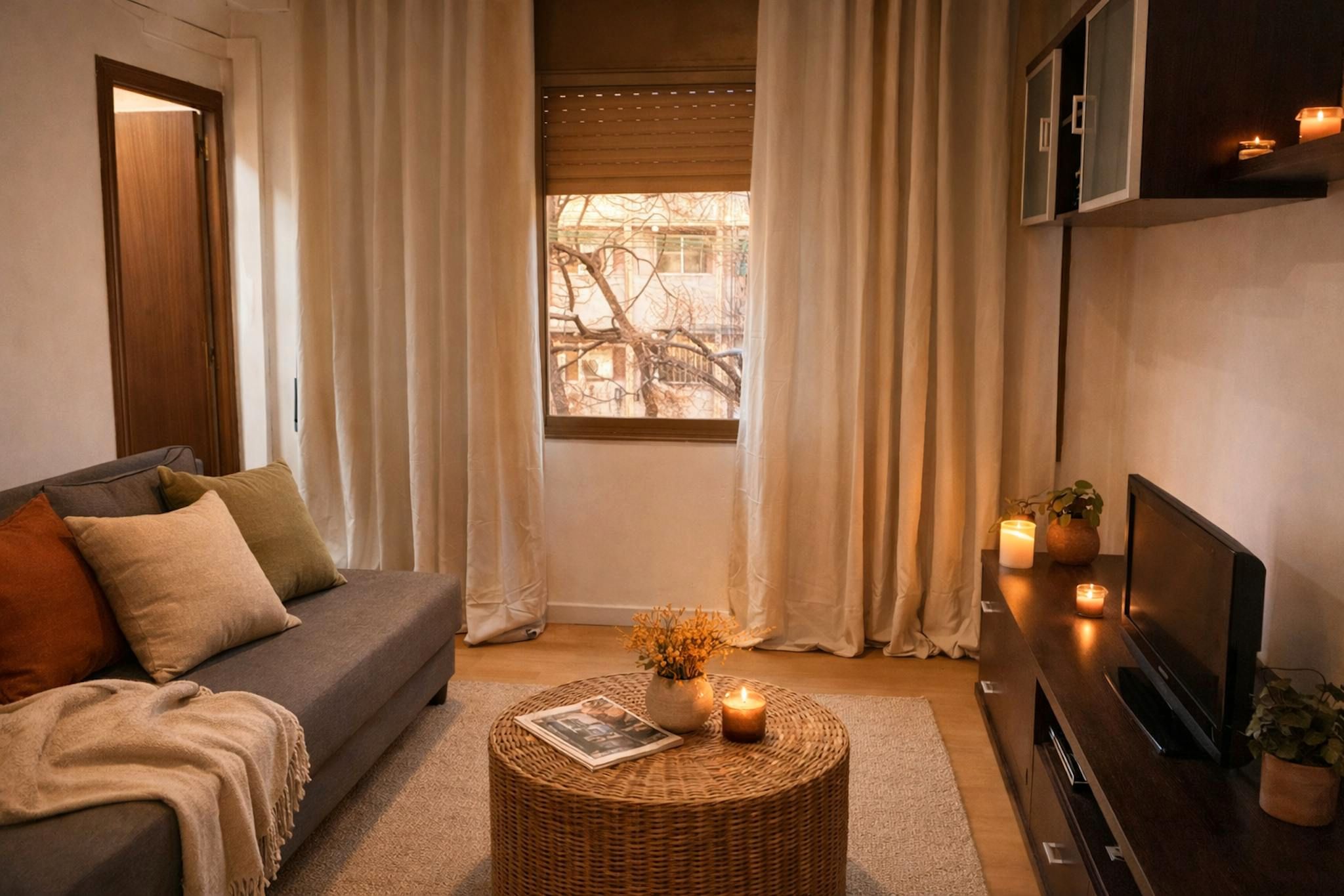 Sala de estar de Piso de alquiler en  Barcelona Capital con Aire acondicionado, Calefacción y Amueblado