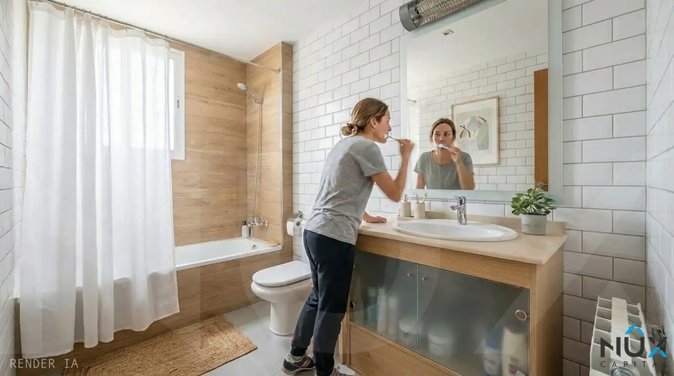 Badezimmer von Einfamilien-Reihenhaus zum Verkauf in San Antonio de Benagéber mit Klimaanlage, Heizung und Privatgarten