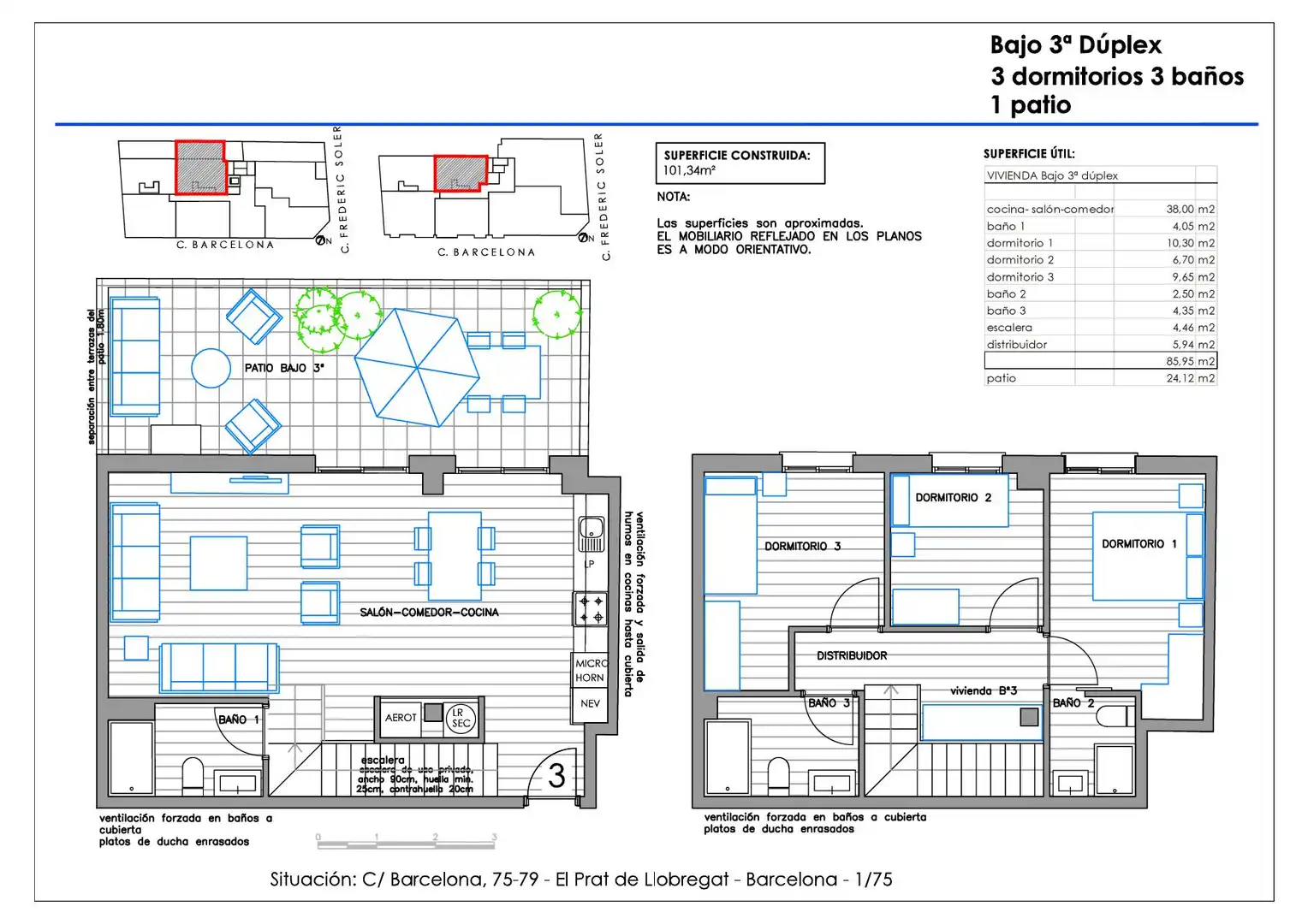 Maisonette zum Verkauf in El Prat de Llobregat mit Klimaanlage, Heizung und Terrasse