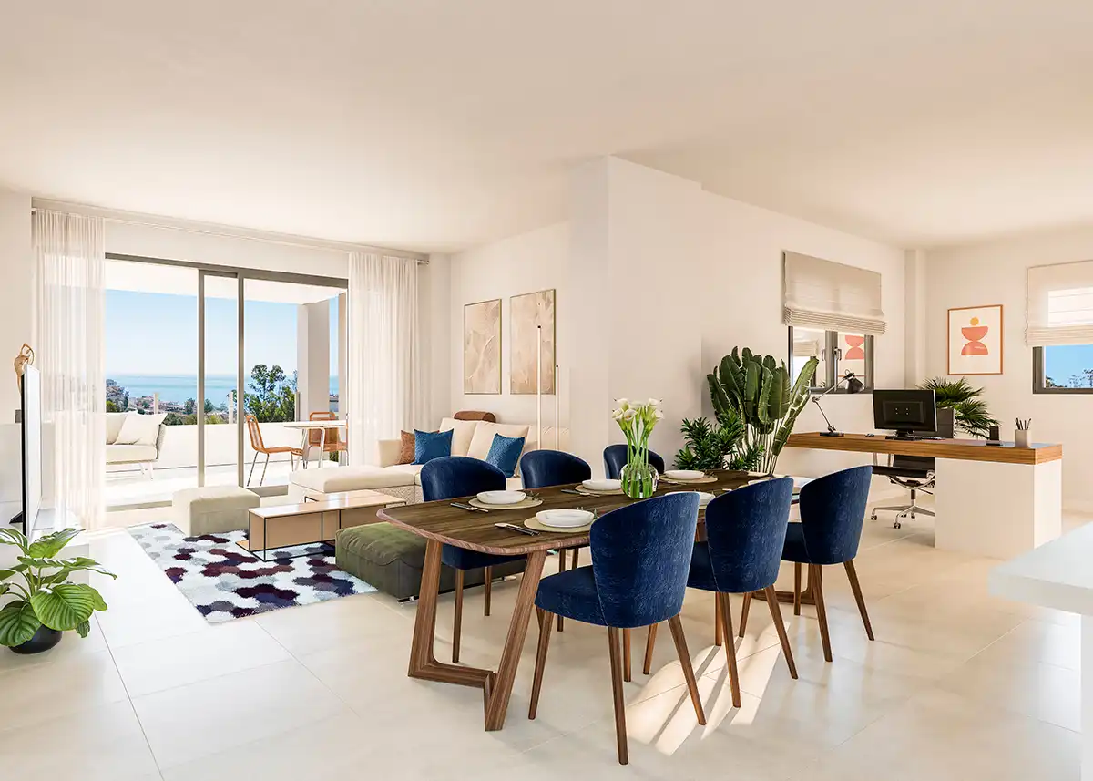 Sala d'estar de Pis en venda en Benalmádena amb Aire condicionat, Jardí privat i Terrassa