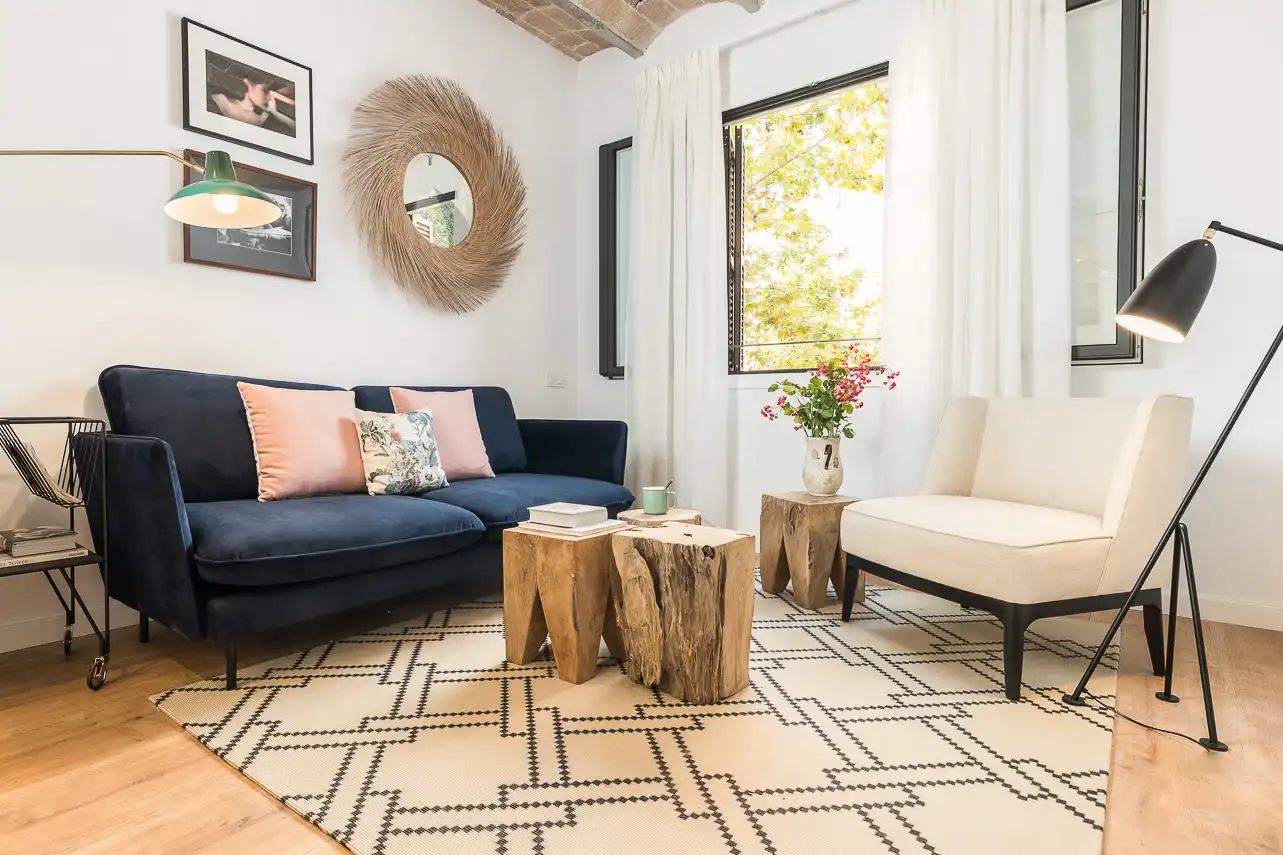 Sala de estar de Apartamento de alquiler en Barcelona con Aire acondicionado, Calefacción y Amueblado