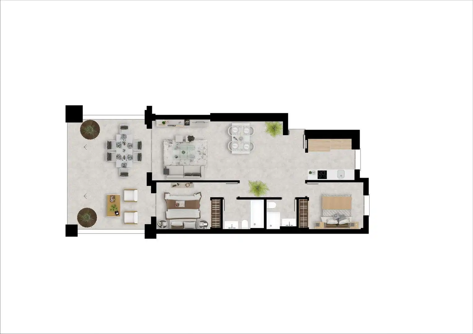 Wohnungen zum Verkauf in Manilva mit Klimaanlage, Privatgarten und Terrasse