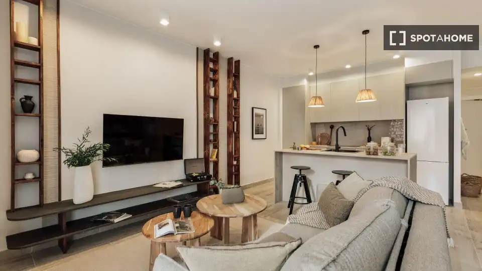 Sala d'estar de Apartament per a compartir en Barcelona amb Aire condicionat, Terrassa i Moblat