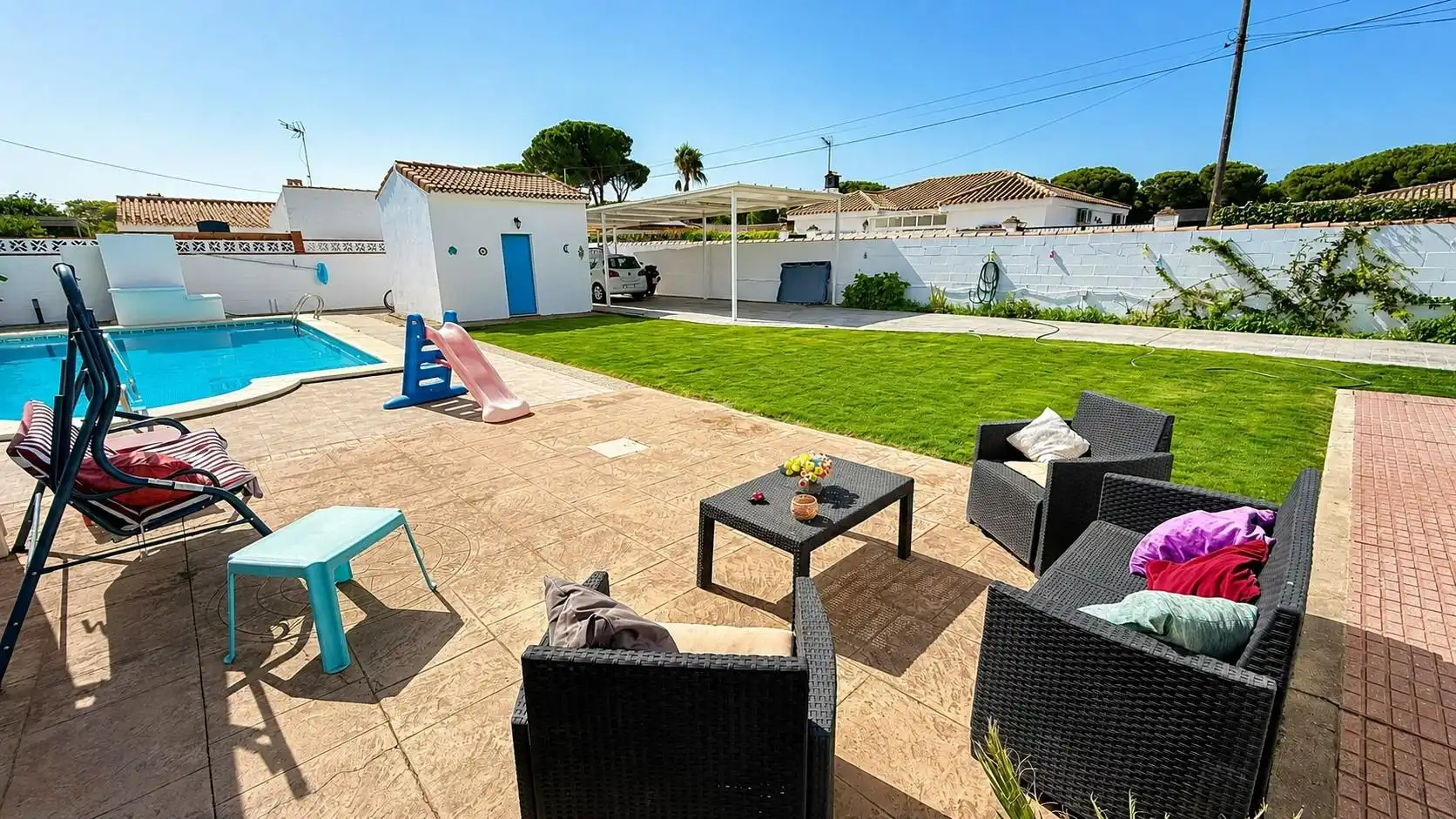 Terraza de Casa o chalet en venta en Chiclana de la Frontera con Jardín privado, Trastero y Piscina