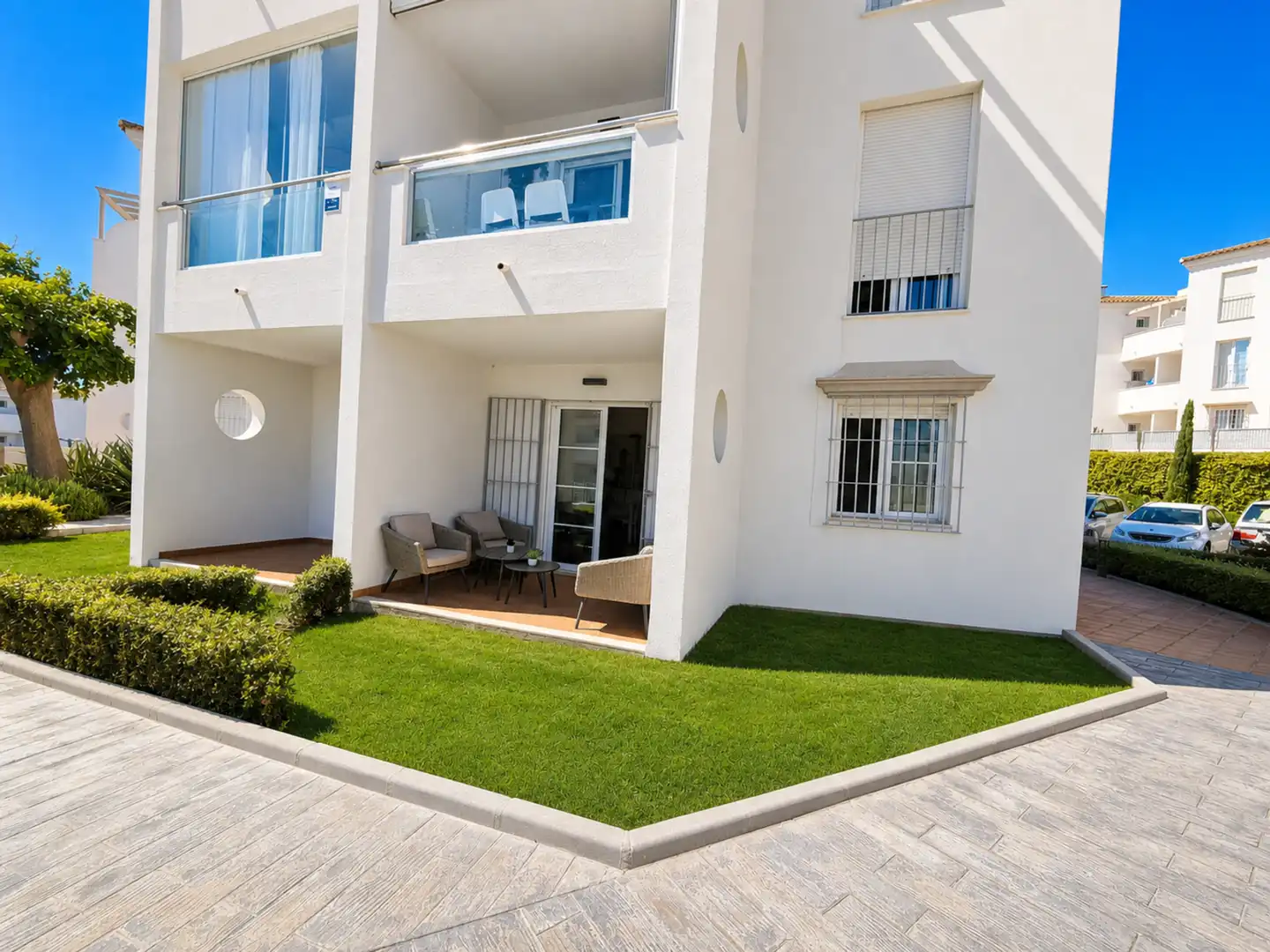 Exterior view of Ground floor for sale in Manilva  with Air Conditioner, Terrace and Swimming Pool