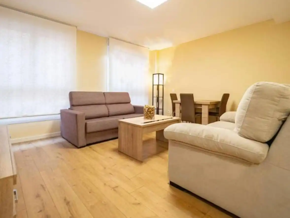 Sala d'estar de Pis de lloguer en Gijón  amb Calefacció, Parquet i Moblat