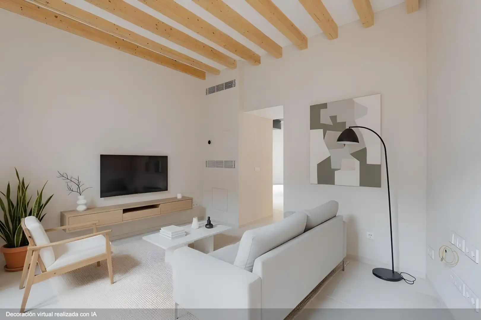 Wohnzimmer von Einfamilien-Reihenhaus zum Verkauf in Mancor de la Vall mit Klimaanlage, Heizung und Terrasse