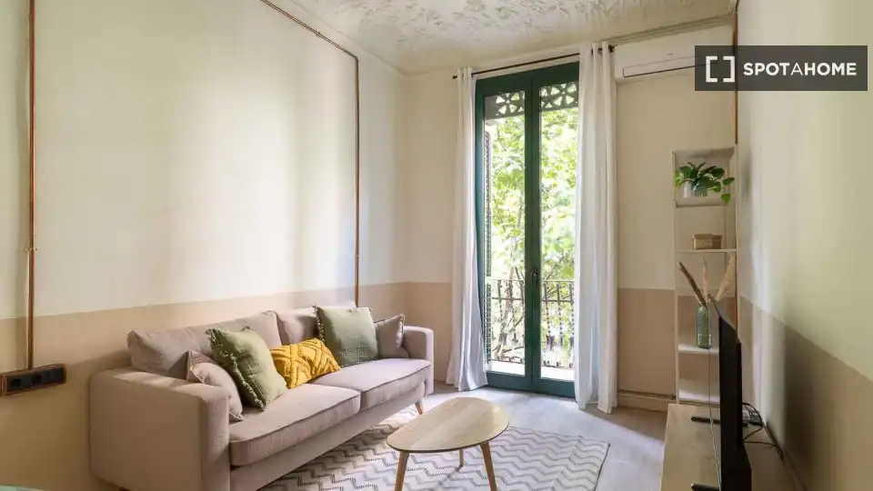 Living room of Flat for rent in Barcelona  with Air Conditioner, Heating and Furnished