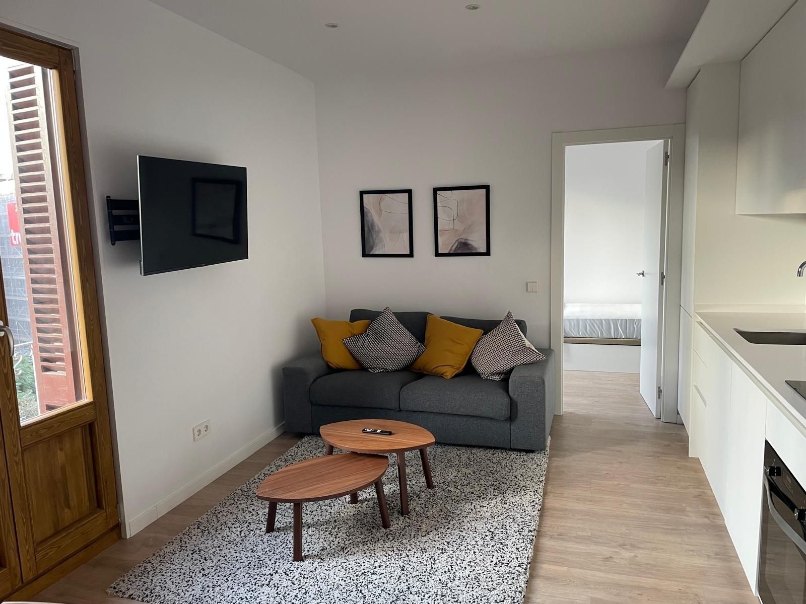 Sala d'estar de Pis de lloguer en  Barcelona Capital amb Aire condicionat, Parquet i Balcó