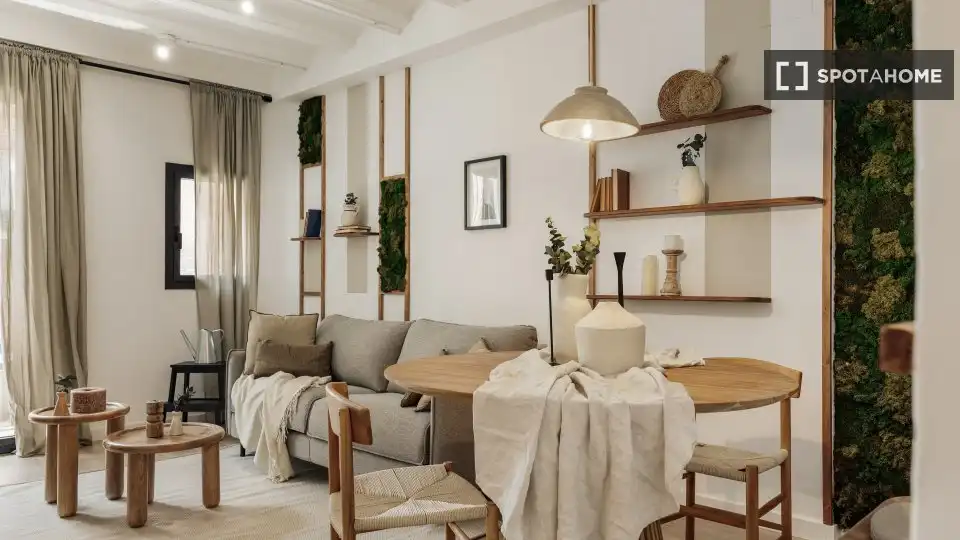 Sala de estar de Piso de alquiler en Barcelona con Aire acondicionado, Calefacción y Amueblado