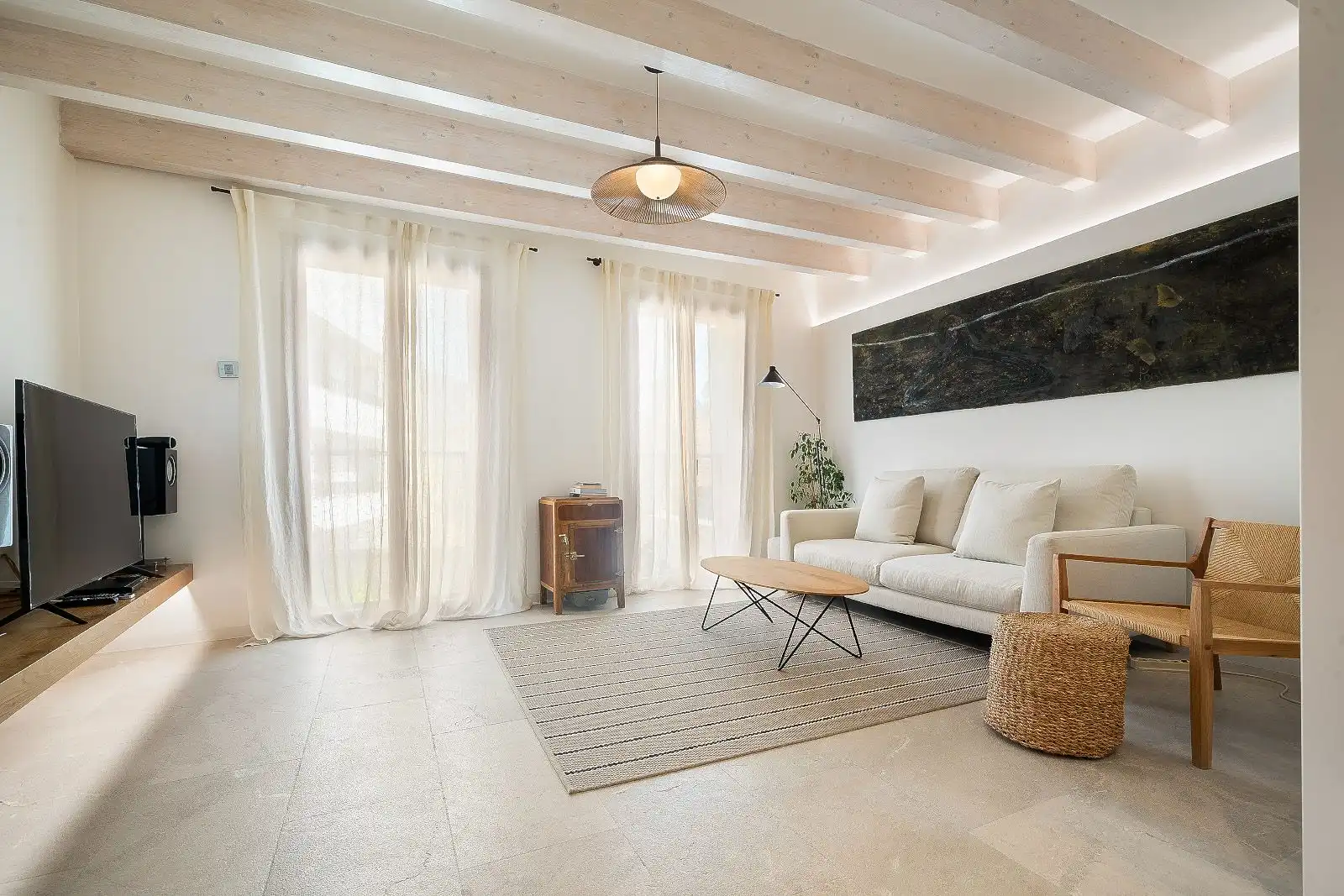 Living room of Detached homes for sale in Pollença  with Air Conditioner, Heating and Parquet flooring