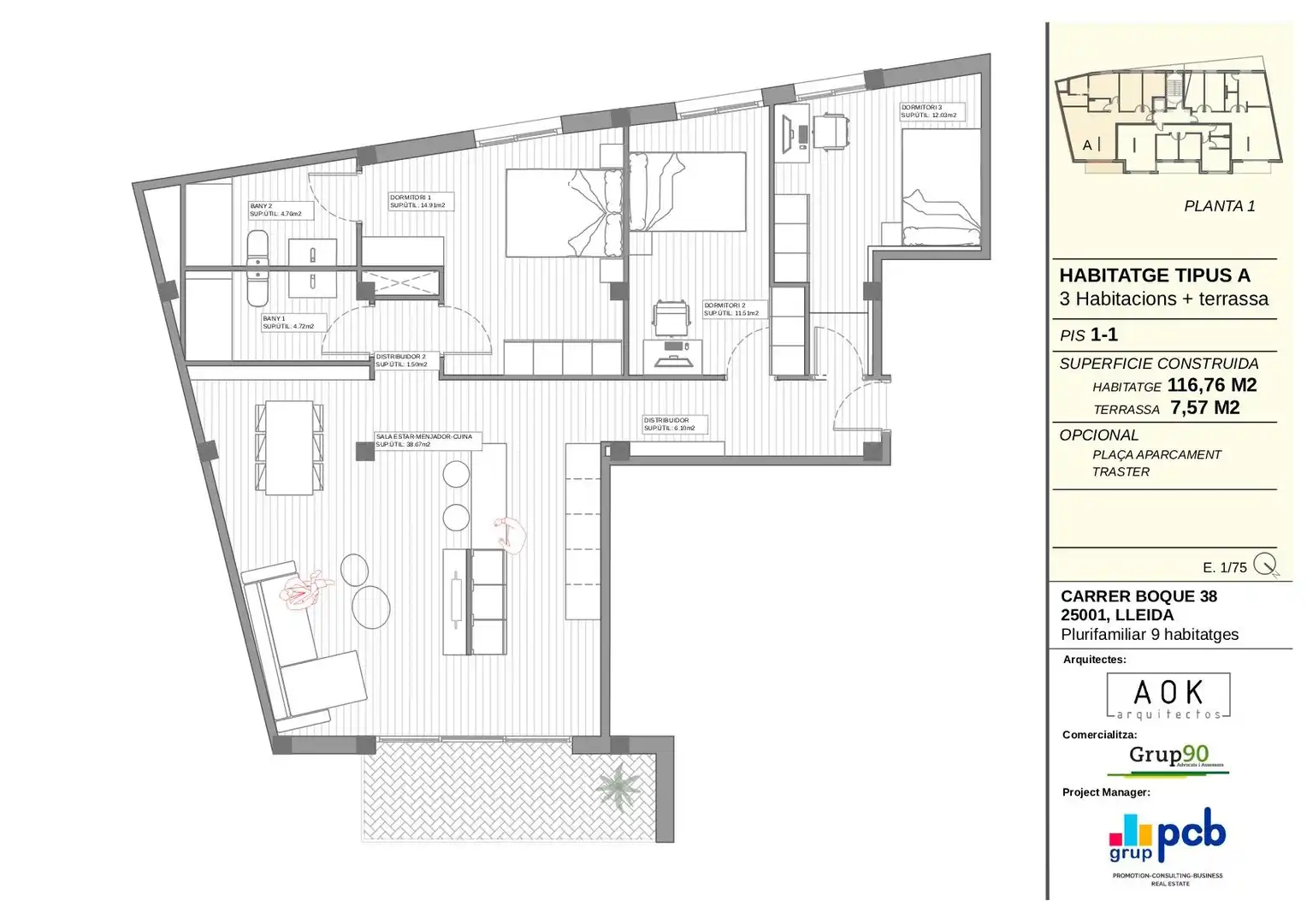 Wohnung zum Verkauf in Lleida mit Parkett und Terrasse