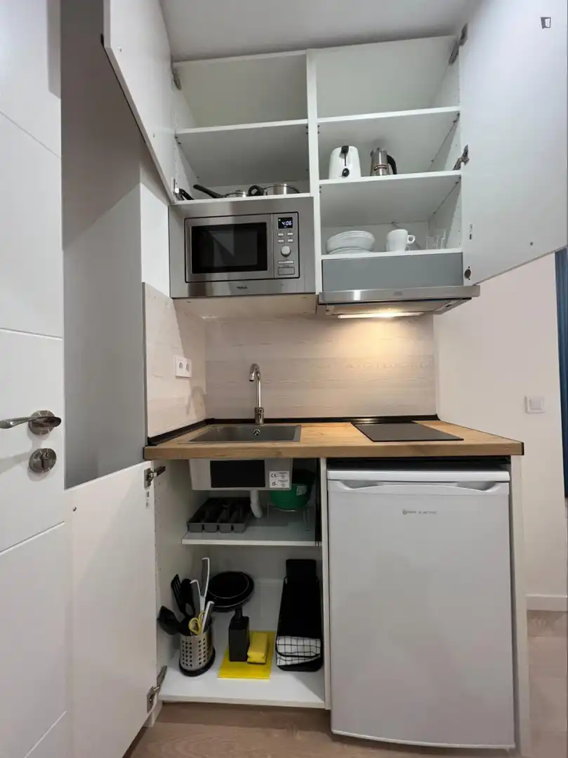 Cocina de Estudio de alquiler en Madrid con Aire acondicionado, Calefacción y Amueblado