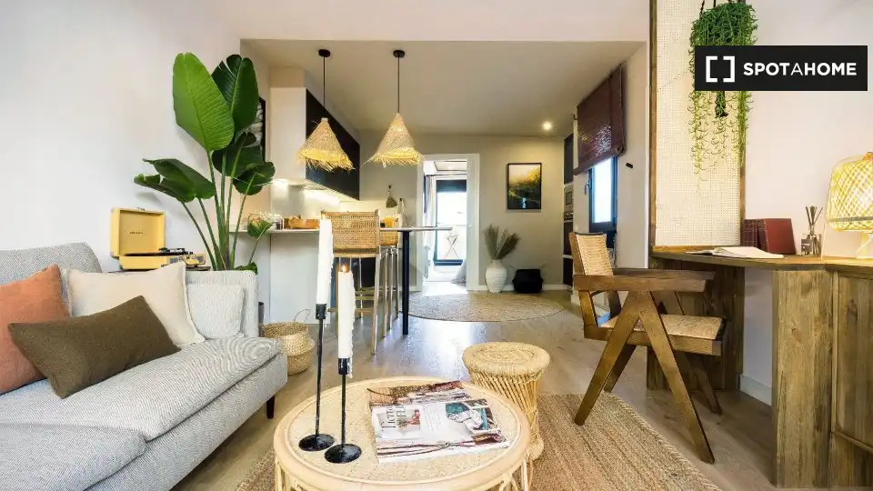 Sala de estar de Apartamento para compartir en Barcelona con Aire acondicionado, Calefacción y Terraza