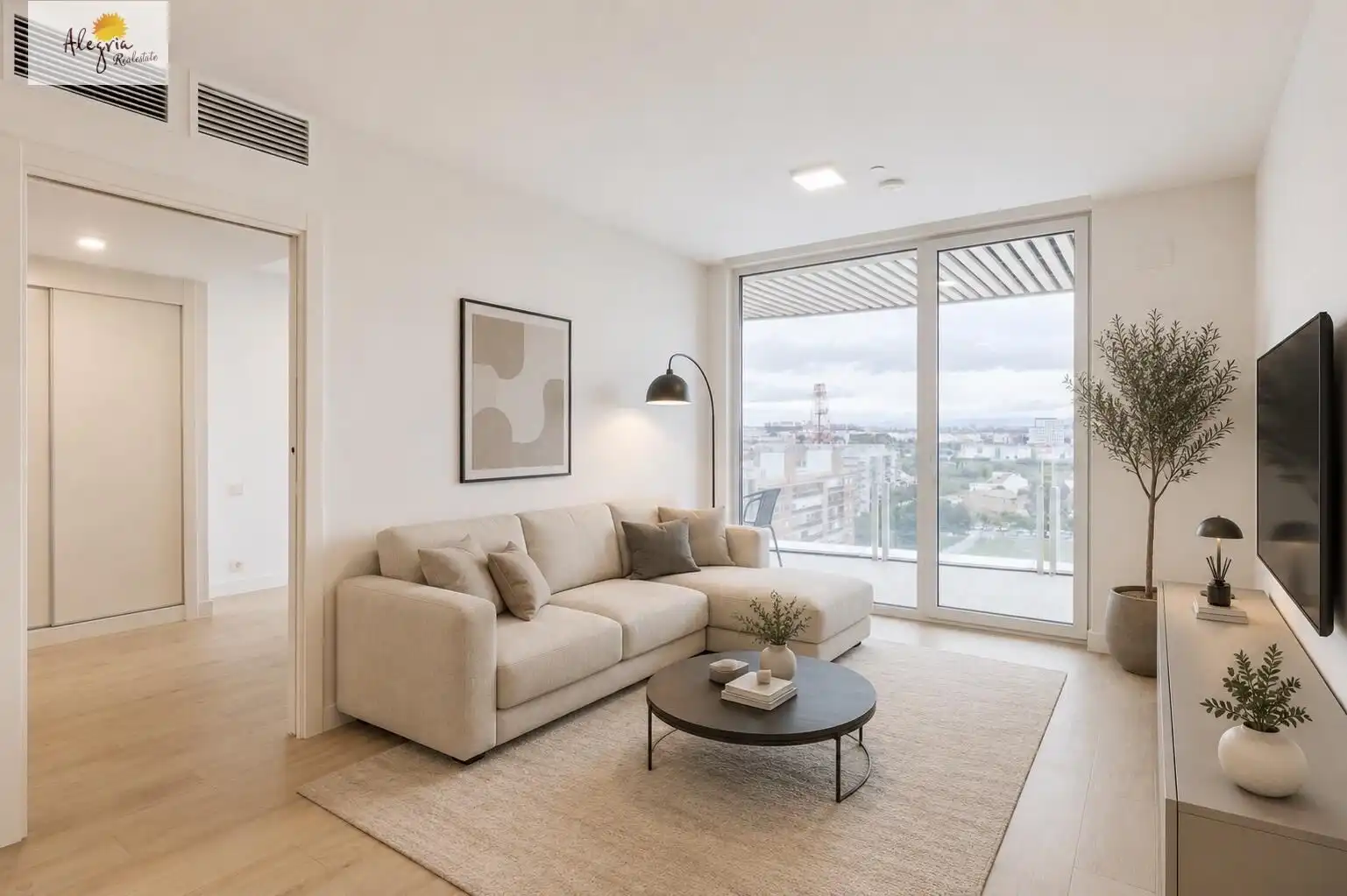Sala de estar de Apartamento de alquiler en  Valencia Capital con Aire acondicionado, Calefacción y Terraza