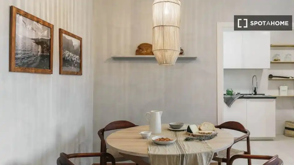 Menjador de Apartament per a compartir en Barcelona amb Aire condicionat, Terrassa i Moblat