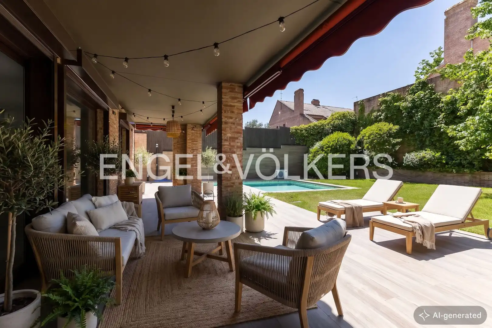 Terrasse von Einfamilien-Reihenhaus zum Verkauf in Villanueva del Pardillo mit Klimaanlage, Heizung und Privatgarten