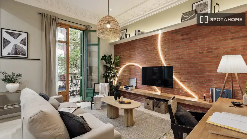 Sala d'estar de Apartament per a compartir en Barcelona amb Aire condicionat, Terrassa i Moblat
