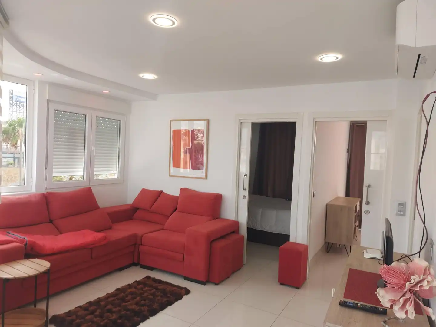 Sala d'estar de Àtic de lloguer en Mogán amb Aire condicionat, Moblat i Balcó