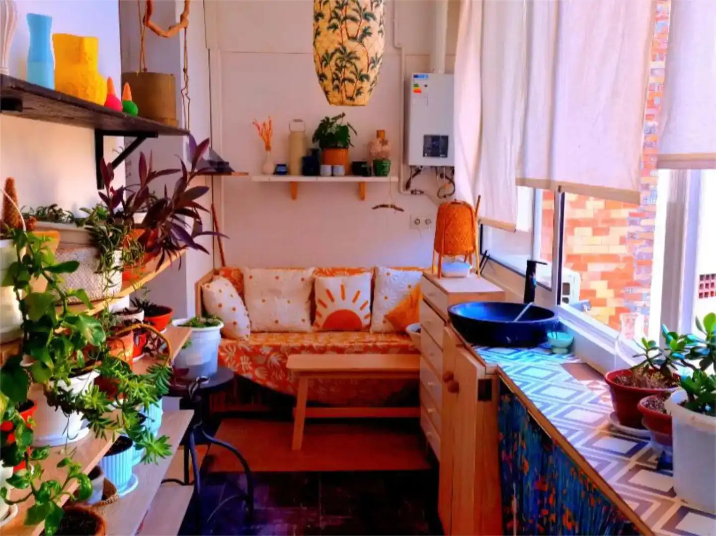 Cuina de Apartament per a compartir en Barcelona amb Aire condicionat, Jardí privat i Parquet
