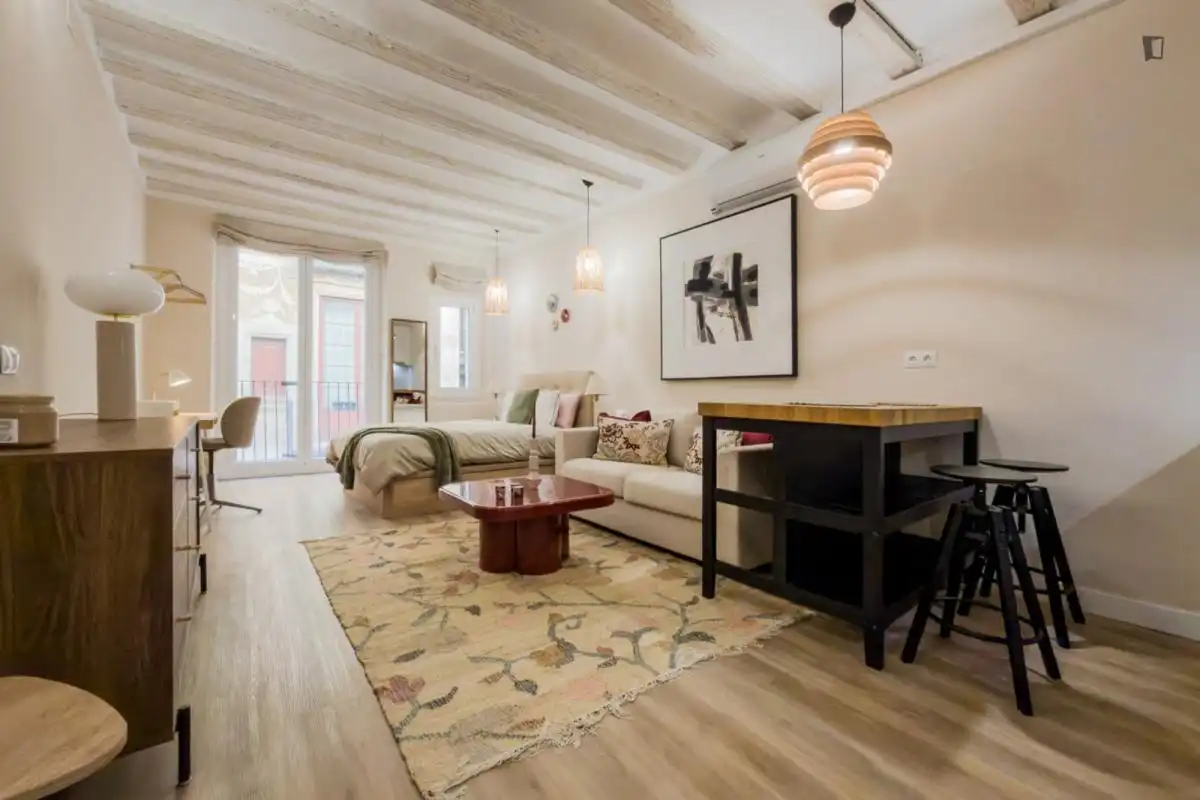 Wohnzimmer von Wohnung zur Miete in Barcelona mit Klimaanlage, Möbliert und Ofen
