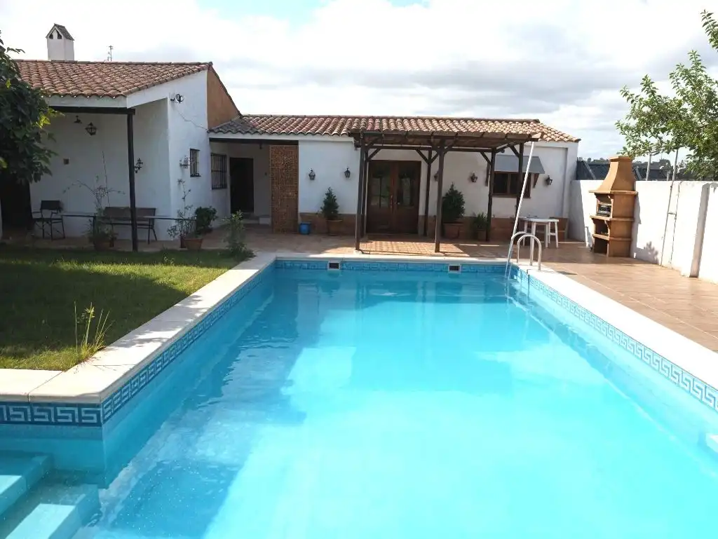 Piscina de Finca rústica en venda en Montijo amb Jardí privat, Piscina i Moblat
