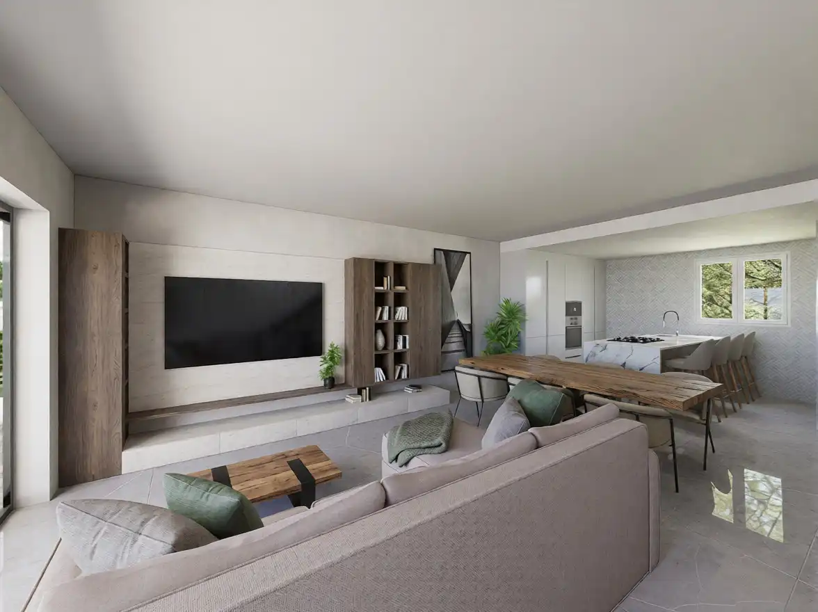 Wohnzimmer von Einfamilien-Reihenhaus zum Verkauf in Peligros mit Klimaanlage, Heizung und Privatgarten
