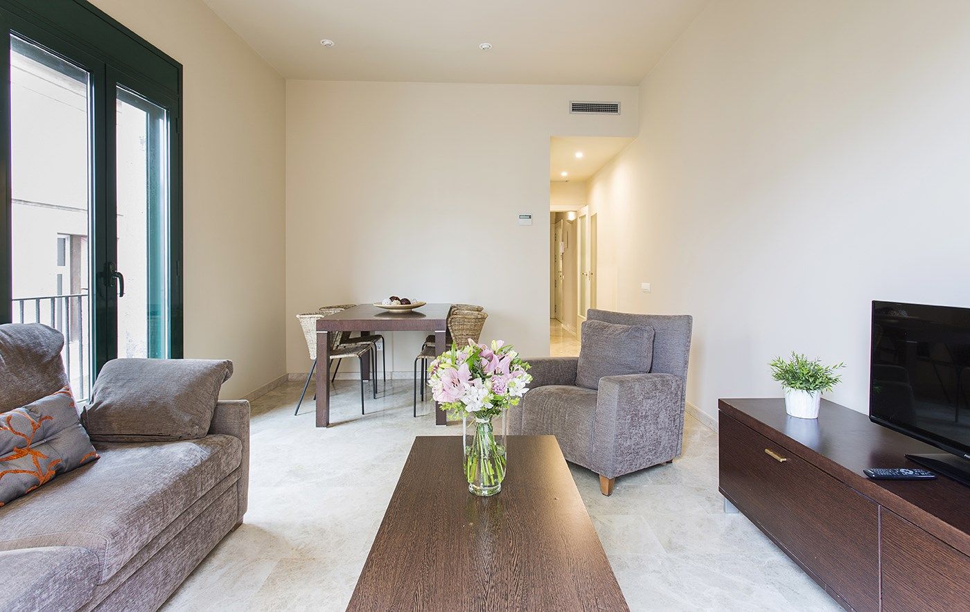 Sala de estar de Piso de alquiler en  Barcelona Capital con Aire acondicionado, Calefacción y Amueblado