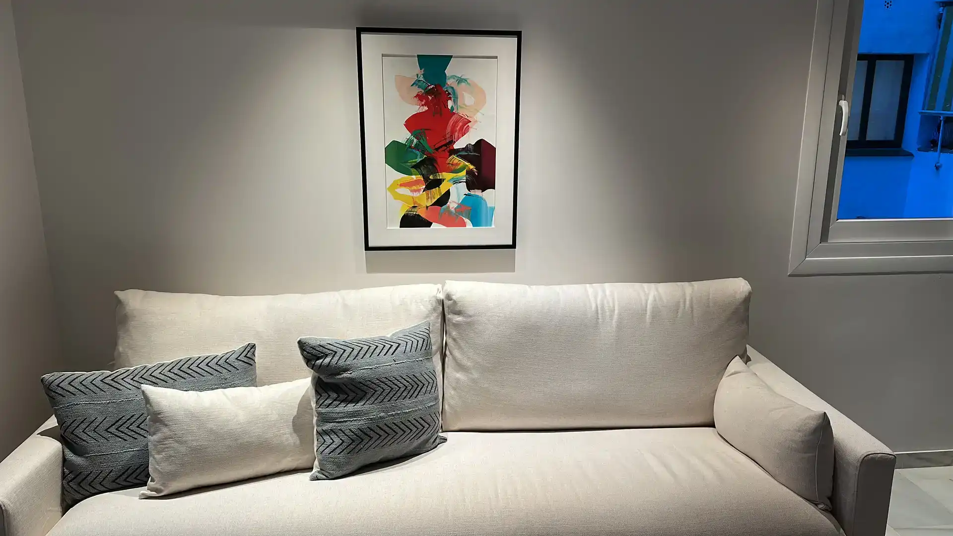Wohnzimmer von Wohnung zur Miete in Mijas mit Klimaanlage, Schwimmbad und Möbliert