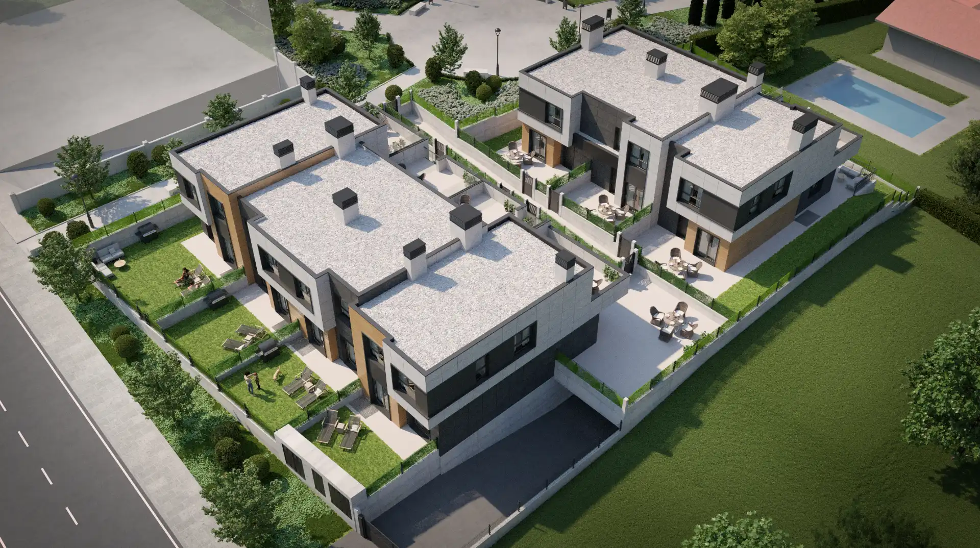 Außenansicht von Einfamilien-Reihenhaus zum Verkauf in Berango mit Heizung, Privatgarten und Parkett