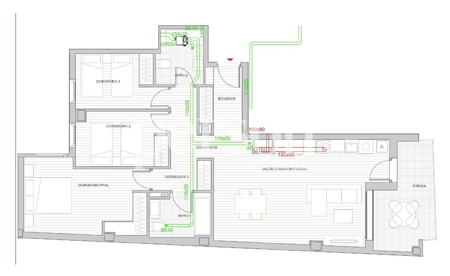 Flat for rent in Valencia  with Air Conditioner, Heating and Parquet flooring