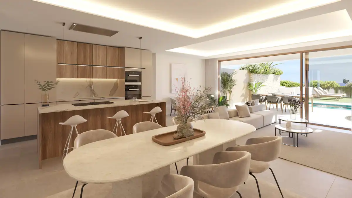 Esszimmer von Erdgeschoss zum Verkauf in Mijas mit Klimaanlage, Privatgarten und Terrasse