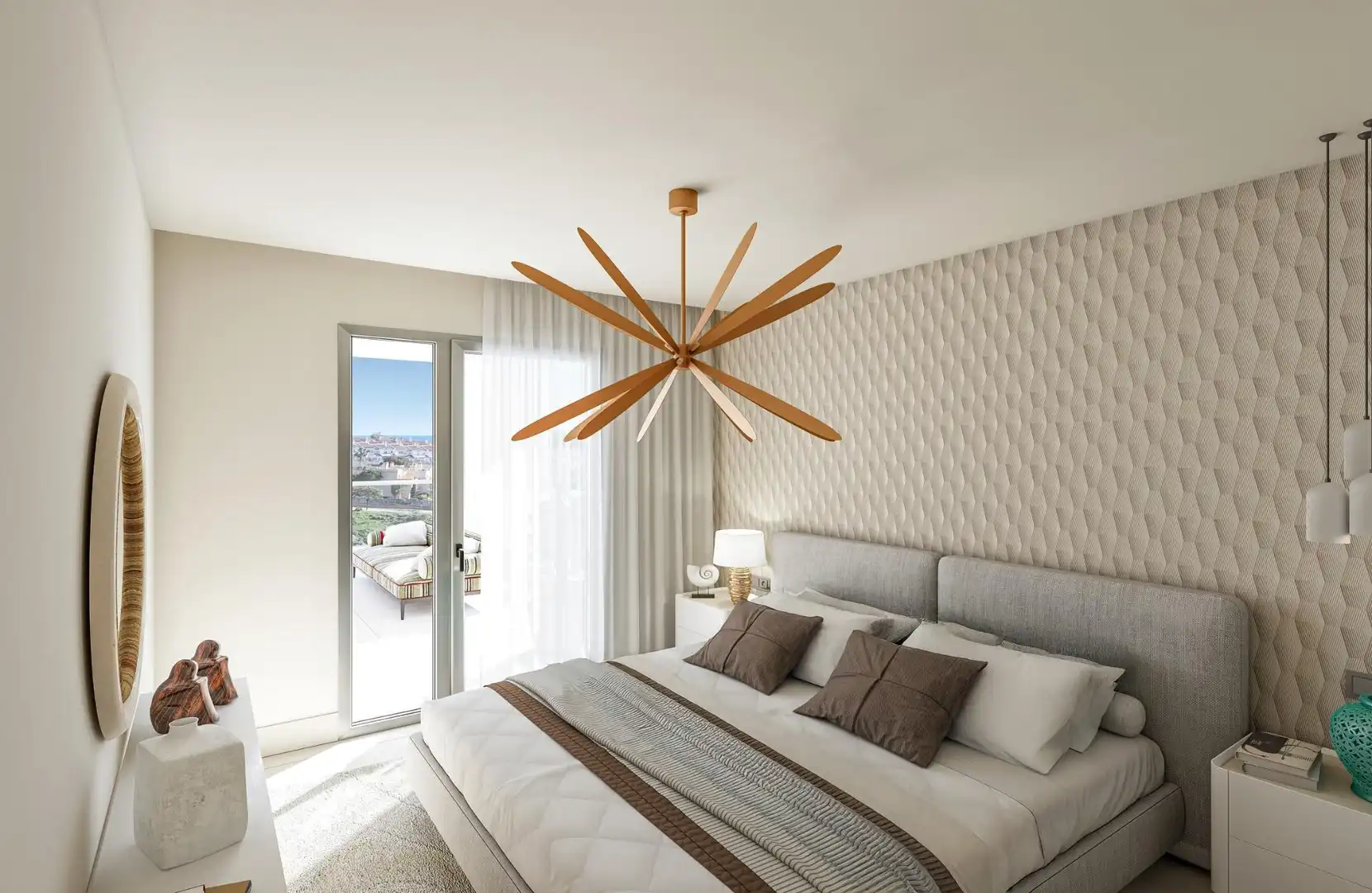 Schlafzimmer von Dachboden zum Verkauf in Manilva mit Klimaanlage, Terrasse und Abstellraum