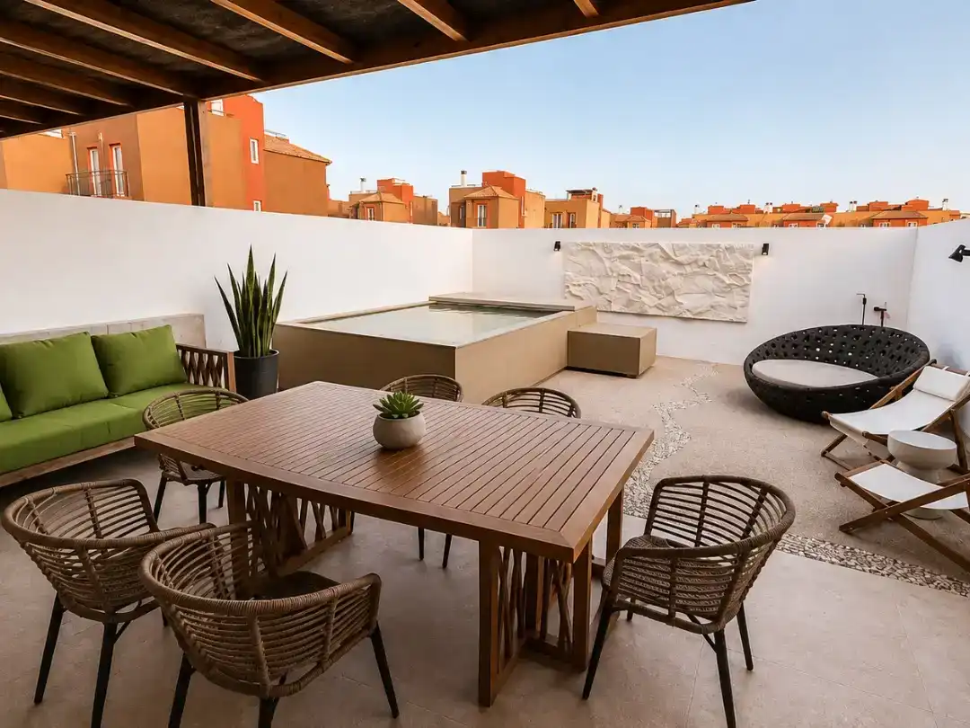 Terrassa de Dúplex de lloguer en La Oliva amb Jardí privat, Piscina i Moblat