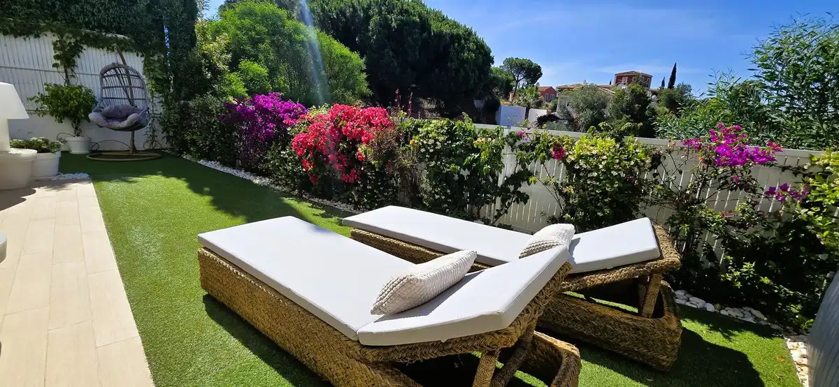 Terraza de Casa adosada en venta en Mijas con Aire acondicionado, Calefacción y Jardín privado