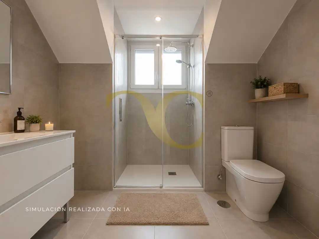 Badezimmer von Dachboden zum Verkauf in Llanes mit Heizung, Privatgarten und Terrasse