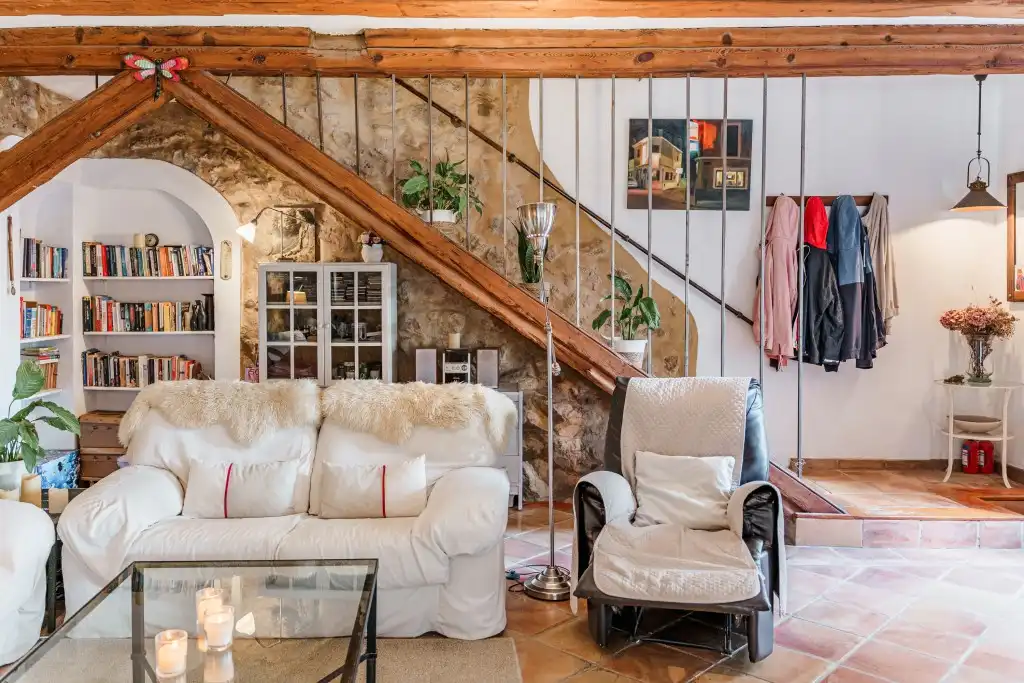 Sala de estar de Finca rústica en venta en Andratx con Jardín privado, Parquet y Terraza