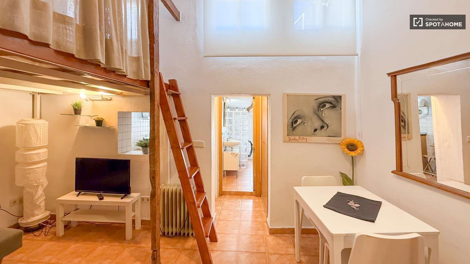 Bedroom of Study to share in  Madrid Capital  with Air Conditioner and Terrace