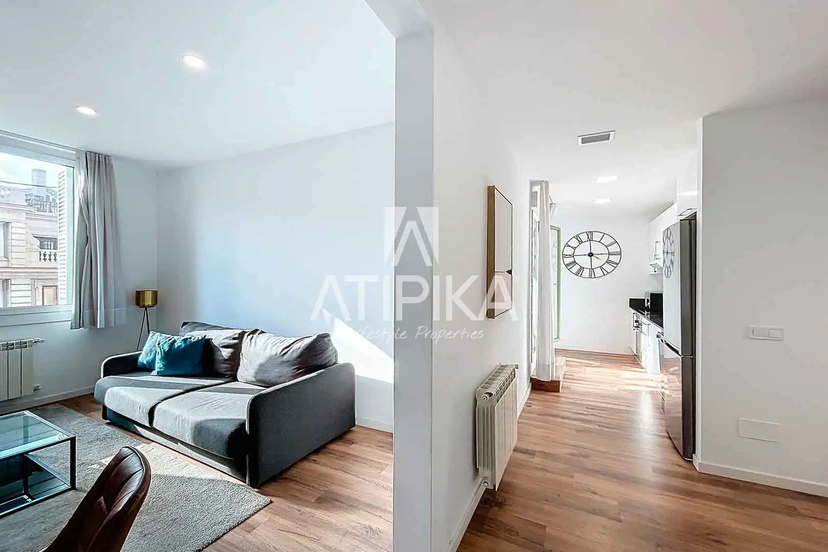 Wohnzimmer von Wohnung zur Miete in Barcelona mit Klimaanlage, Parkett und Terrasse