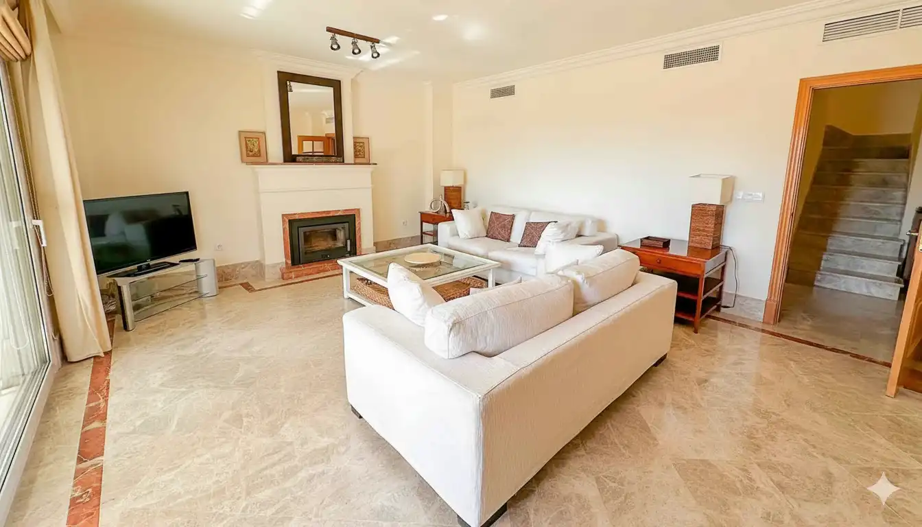 Sala de estar de Casa adosada de alquiler en Marbella con Aire acondicionado, Jardín privado y Terraza