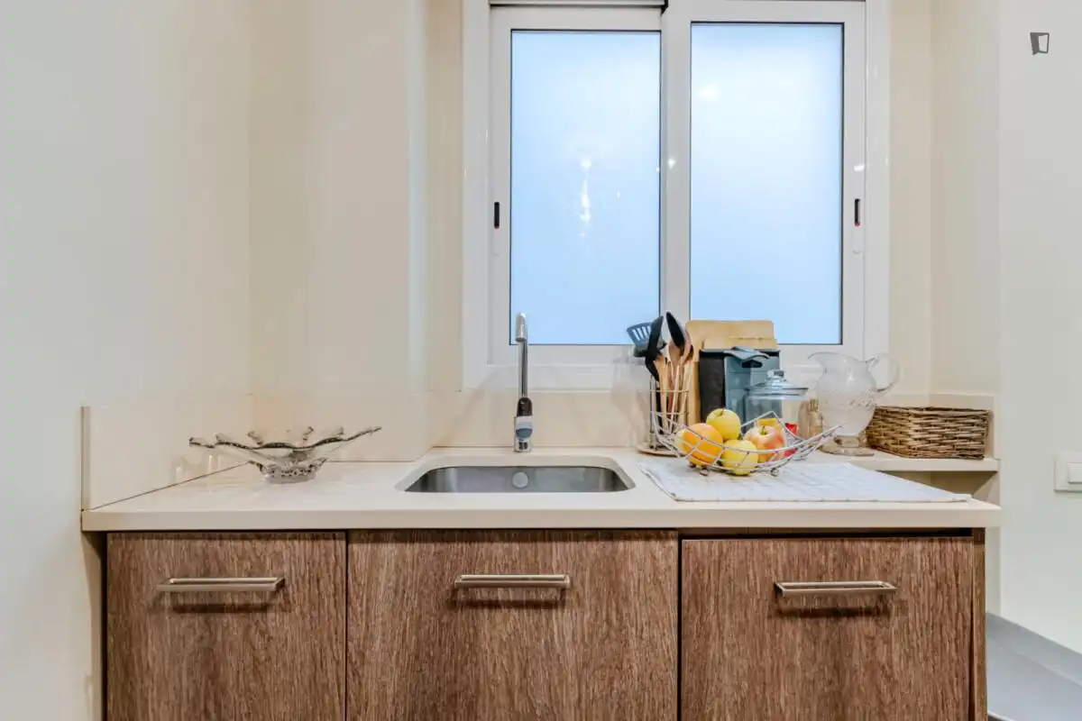 Cuina de Apartament per a compartir en Barcelona amb Aire condicionat, Calefacció i Moblat