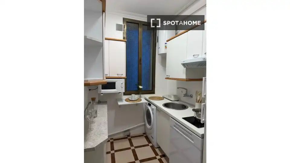 Cuina de Apartament per a compartir en Madrid amb Aire condicionat, Terrassa i Moblat