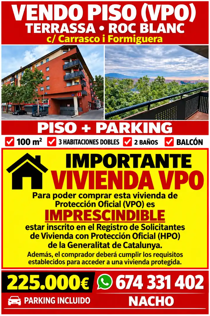 Aparcament de Pis en venda en Terrassa amb Aire condicionat, Calefacció i Jardí privat