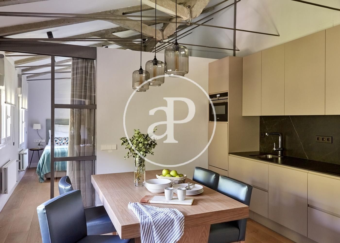 Kitchen of Flat to rent in  Madrid Capital  with Air Conditioner, Heating and Private garden
