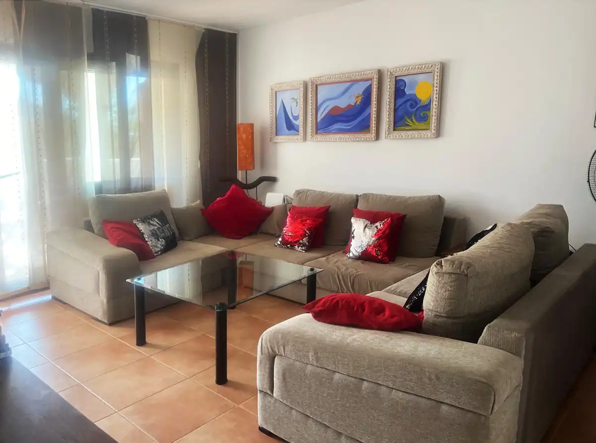 Sala de estar de Casa adosada de alquiler en Sant Josep de sa Talaia con Aire acondicionado, Jardín privado y Terraza