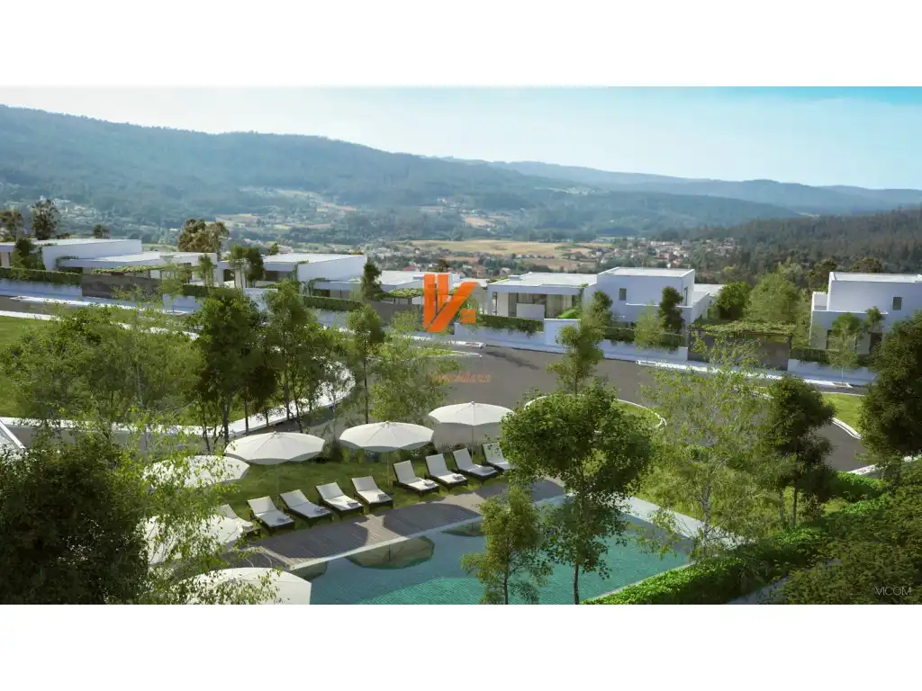 Vista exterior de Casa adosada en venda en Ames amb Jardí privat, Terrassa i Piscina