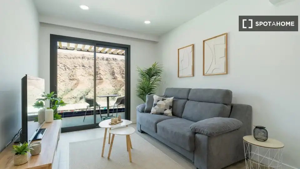 Wohnzimmer von Wohnungen zur untervermieten in Mogán mit Klimaanlage, Heizung und Terrasse