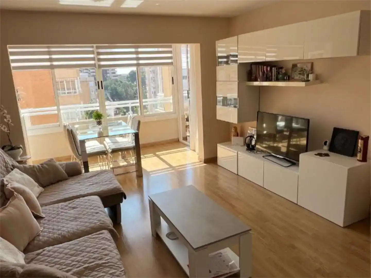 Sala d'estar de Pis en venda en Alicante / Alacant amb Parquet, Piscina i Moblat