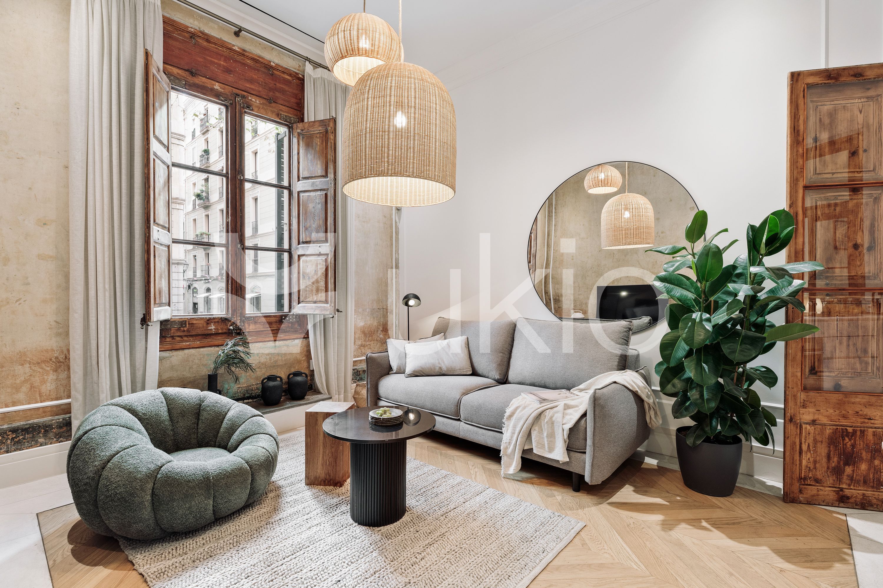 Sala d'estar de Apartament de lloguer en  Barcelona Capital amb Aire condicionat, Calefacció i Moblat