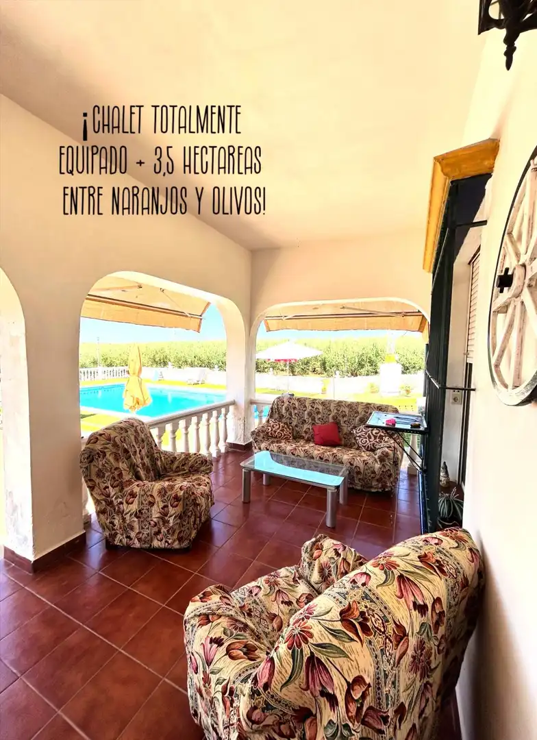 Terraza de Finca rústica en venta en Cantillana con Aire acondicionado, Terraza y Piscina